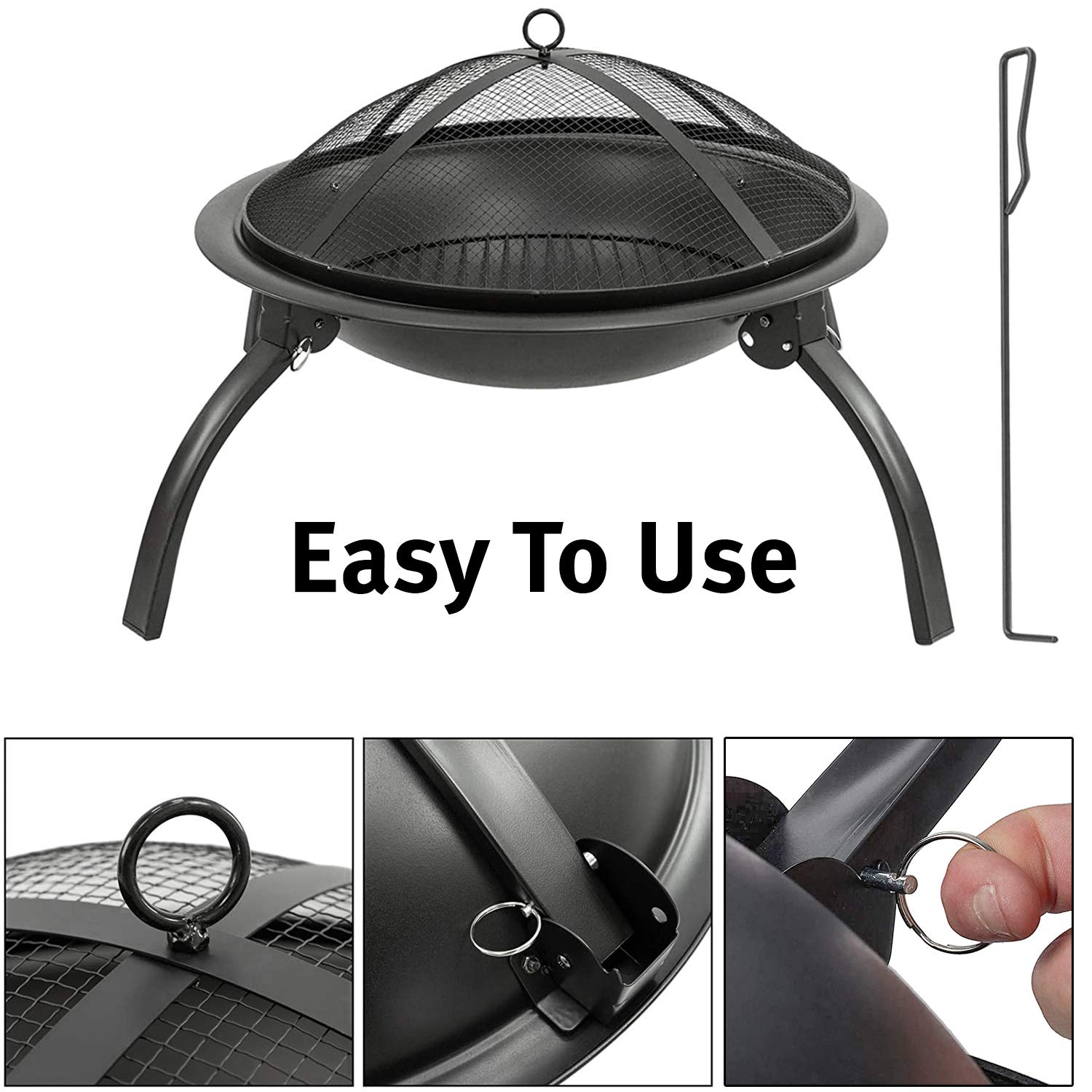 MaxxGarden Feuerschale – 52 Cm, Mit Grillrost & Funkenschutz, Faltbar, Aus Stahl, Schwarz