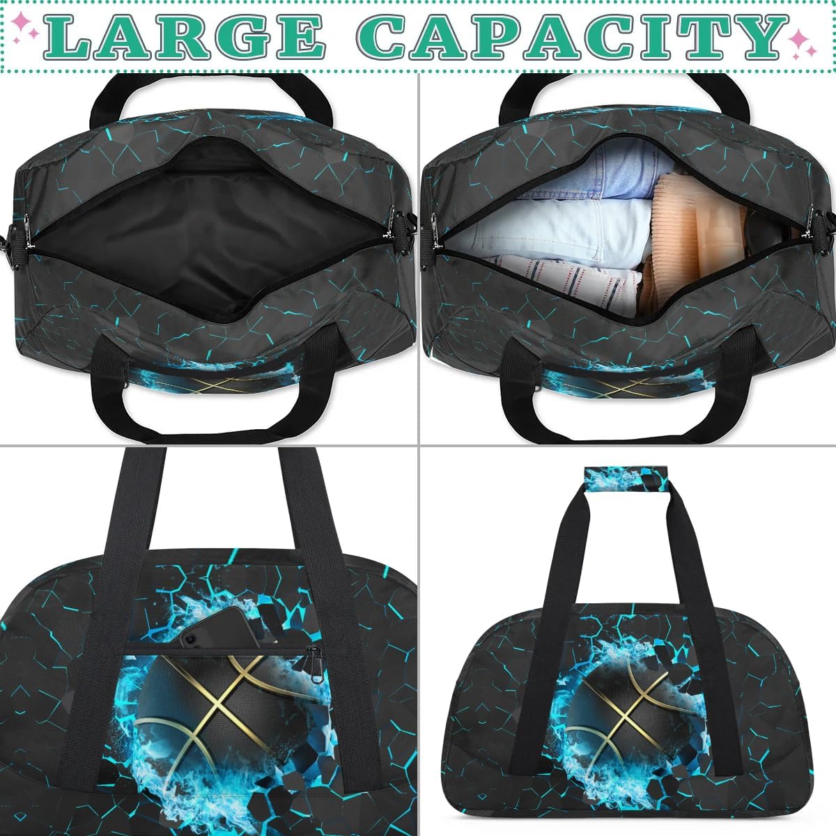 Blue Basketball Kids Duffel Bag for Boys, Sport Ball Sports Gym Bag Overnight Travel Weekender Bag Lightweight Carry On Sleepovers Bag for School Practice Gymnastics - Image 5