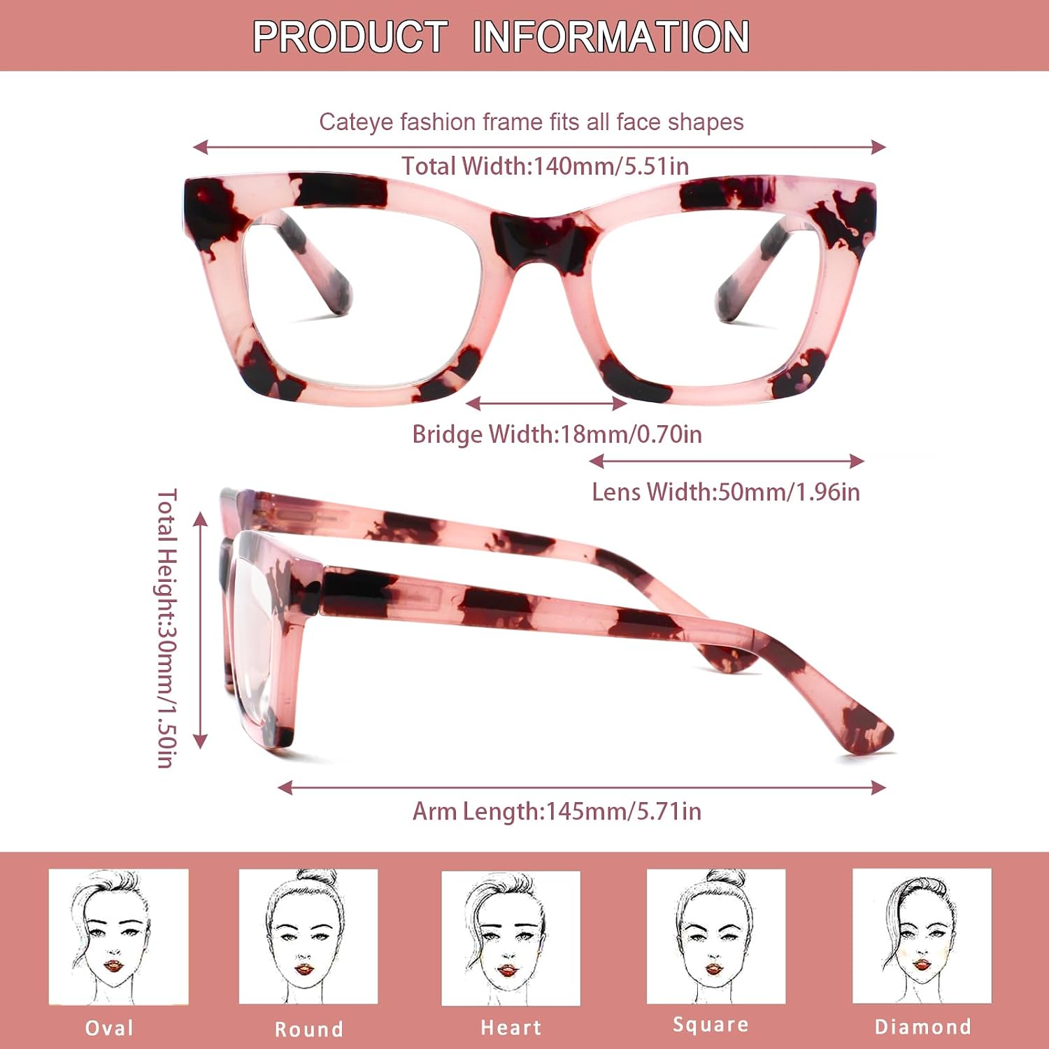 6 Pack Reading Glasses for Women Blue Light Blocking Computer Square Readers with Spring Hinge (Mix Color-5, 1.0, x) thumbnail