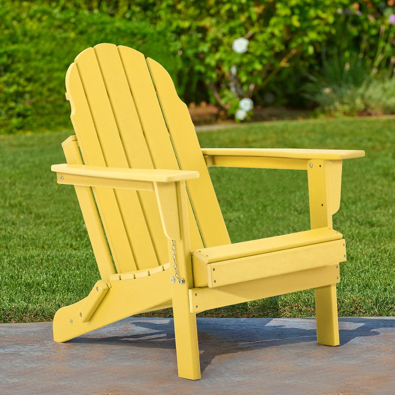 Erinnyees 2 Pcs Folding Adirondack Chair, HDPE Poly Lumber Weather Resistant Patio Chairs, Lawn Chair Outdoor Adirondack Chairs for Garden, Deck, Backyard, Lawn Furniture, Yello