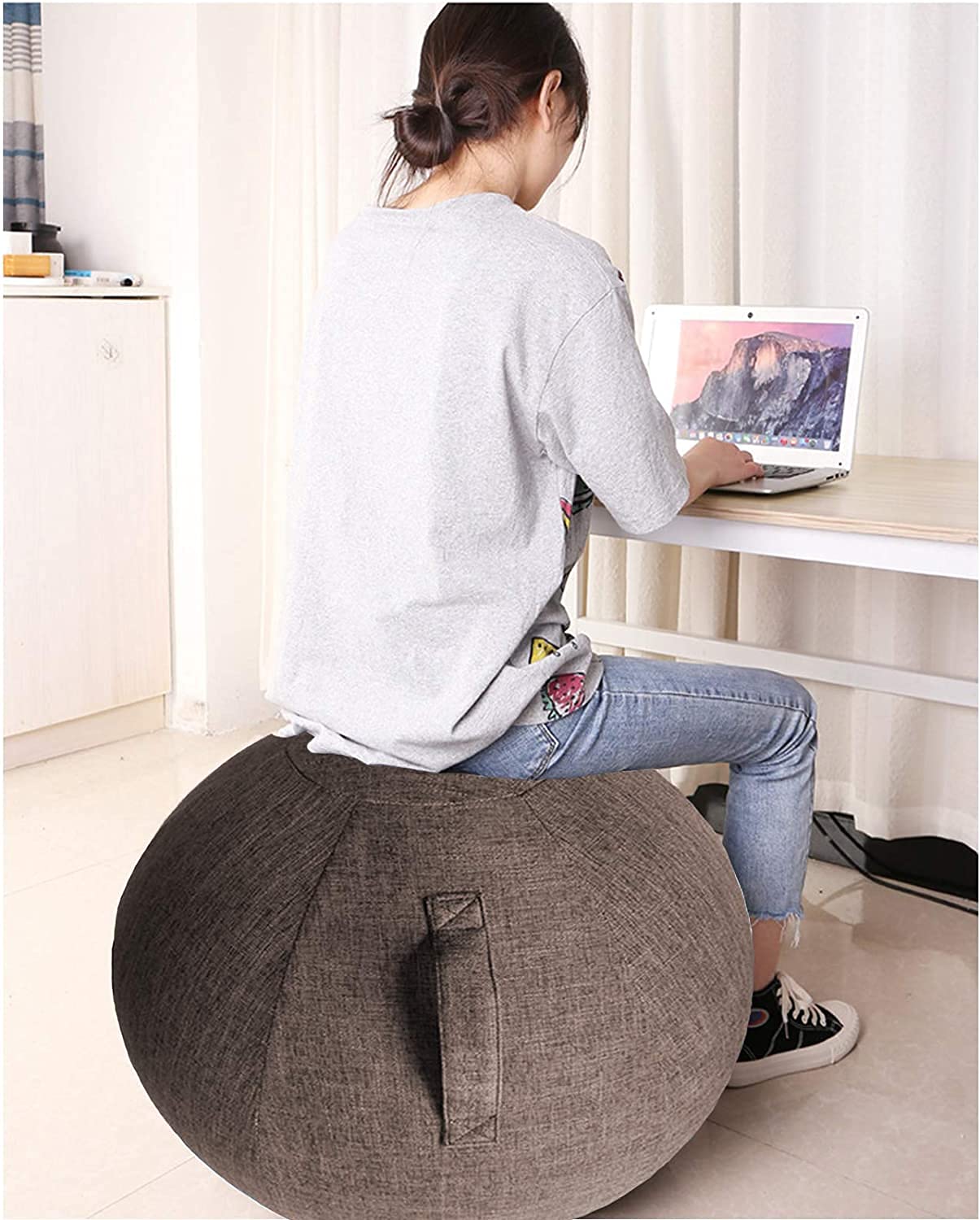 Palla Fitness 65cm Fitball Sedia Palla Ufficio Palla da Seduta Resistente Copertura per Gravidanza/Pilates /Sedia Yoga / Addominali (75CM,Castano)