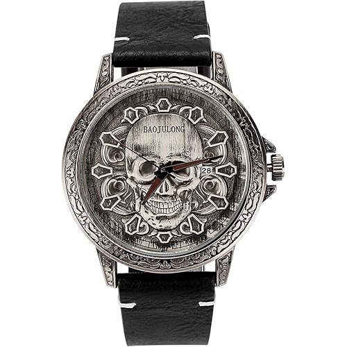 Cool Skull Watch for Men with Leather Band, Casual Men's Quartz Wrist Watches, Birthday Gifts for Boyfriend Son Husband Dad, Gifts for Him