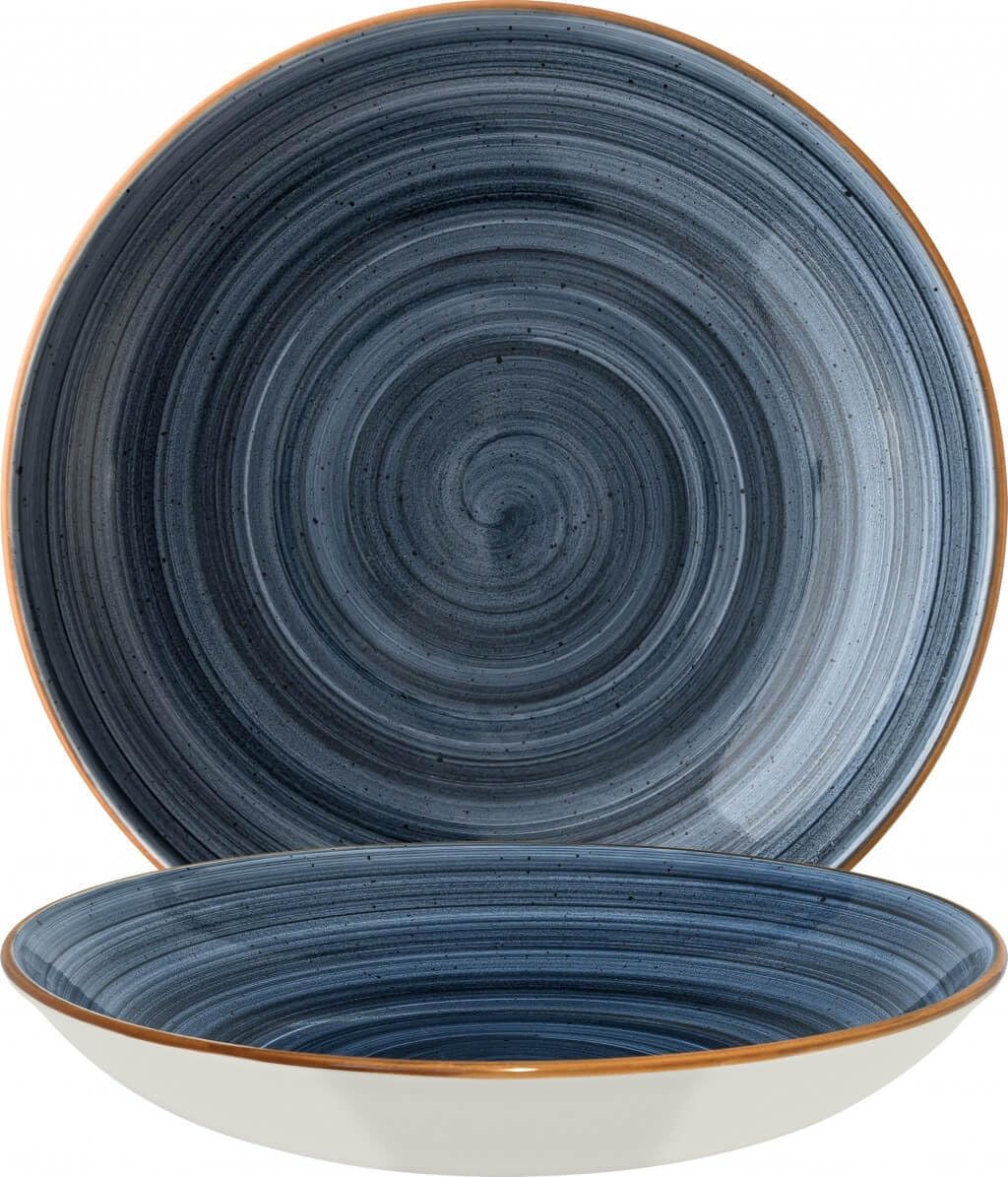 Bonna 6x Suppenteller Pastateller Speiseteller Essteller Salatteller Geschirr Teller tief 25cm 130cl Blau Creme Porzellan rund Aura Dusk Bloom Kantenschutz
