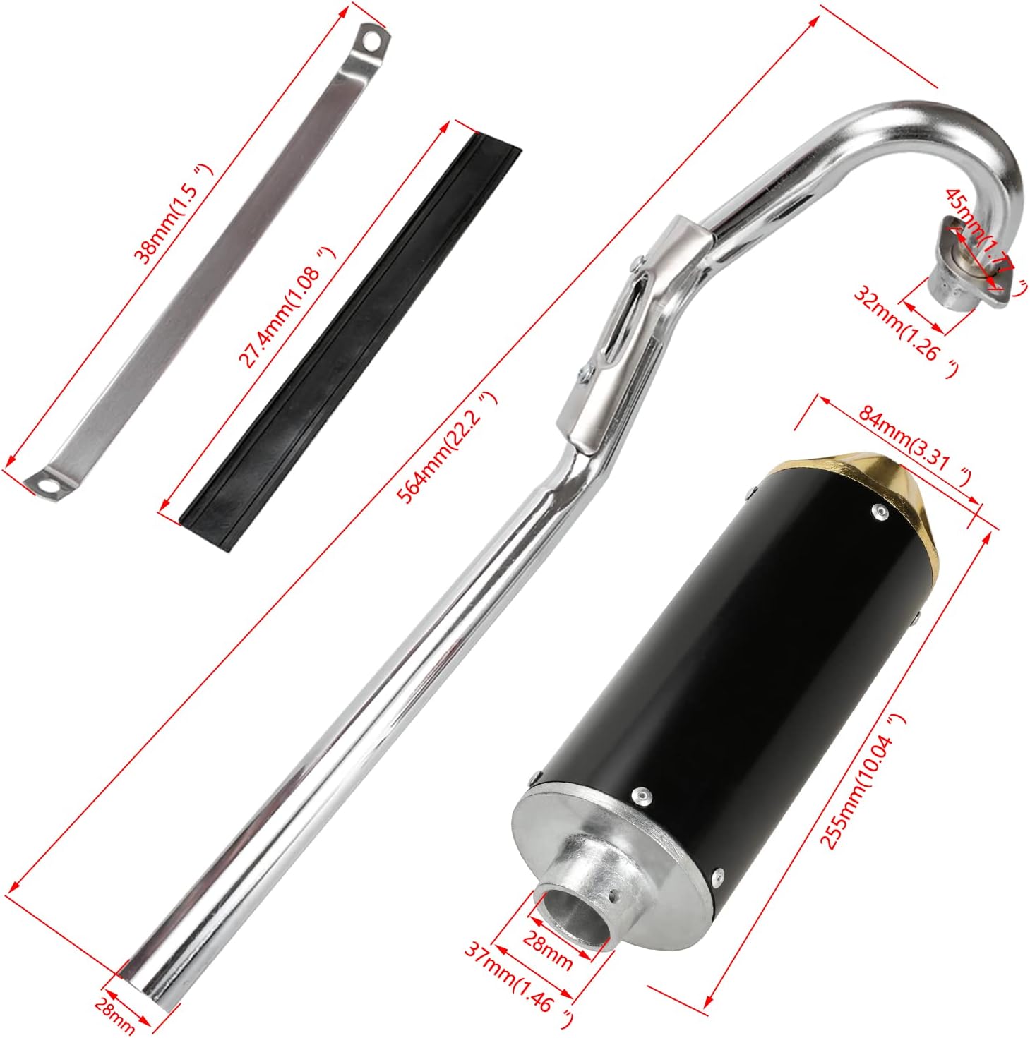 FVRITO High Performance Exhaust Pipe Muffler Silencer Assembly Kit for CRF50 XR50 Apollo DB-x14 x18 Chinese 70cc 110cc 125cc SSR Taotao DB14 DB10 Rocketa X-pro x8 Pit Dirt Bike Motocrosss Gold