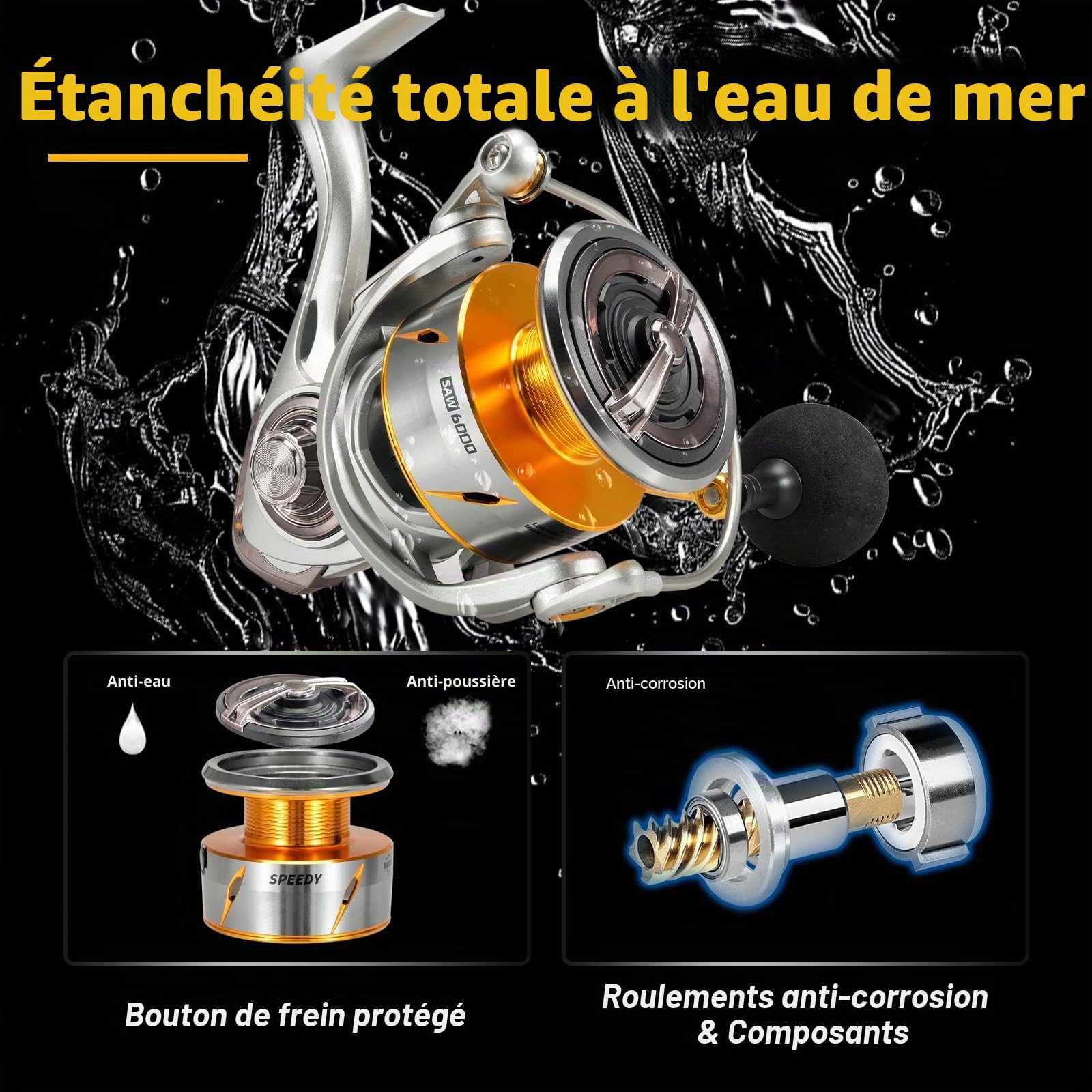 Seaknight RAPIDII Moulinet de pêche en mer 10+1 roulement 6.2:1 4.7:1 Anti-Corrosion pour pêche en mer 2000H 2500H 3000H 4000H 5000H 6000 Fibre de Carbone Frein Max 15 kg