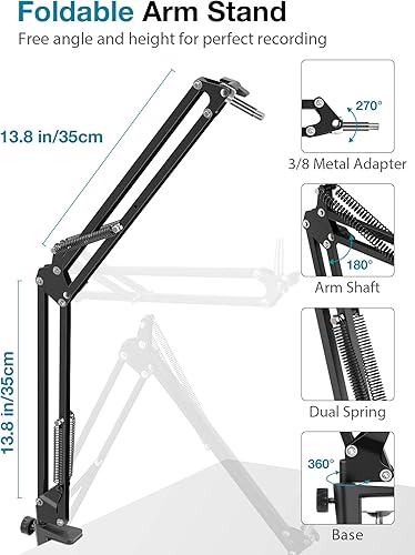 Miniatura 3 de InnoGear Soporte de micrófono, juego de soporte de micrófono ajustable para Blue Yeti Nano Suspension Boom Soporte de brazo de tijera con tornillo