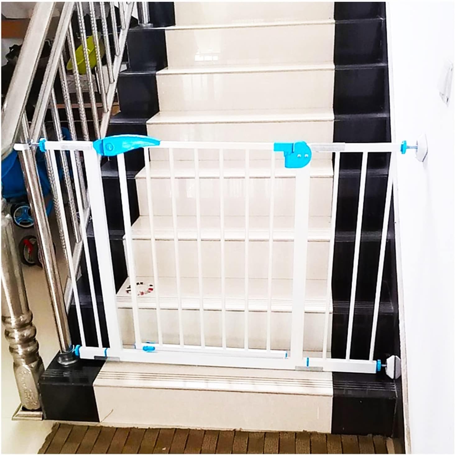 JIAYING Pet Safety Gate, Snap Fit Stair Gate, Child Gate Also Suitable for Dogs, No Drilling, 4 Colors (Color : Blue, Size : H88cm)