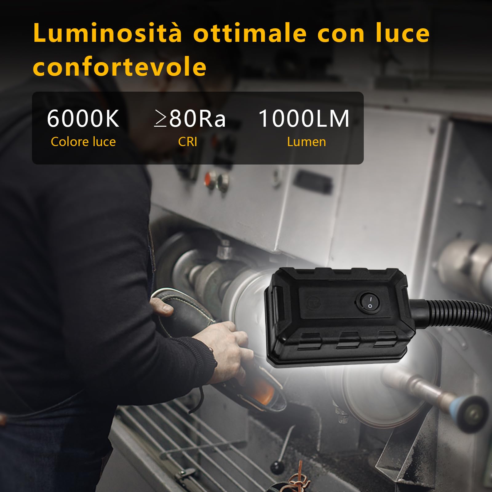 Lampada da lavoro magnetica, LED 15W 6000K per macchine, con collo d'oca flessibile e base magnetica potente, per banco da lavoro, cucito, tornio, barbecue, officina, illuminazione industriale