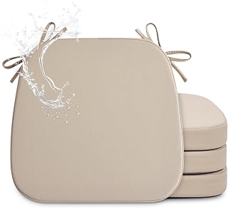 Shinnwa Kitchen Chair Cushions Set of 4, Faux Leather Dining Chair Cushions with Waterproof Cover and Non-Slip Bottom, 4 Pack 17x16x2in, Light Camel