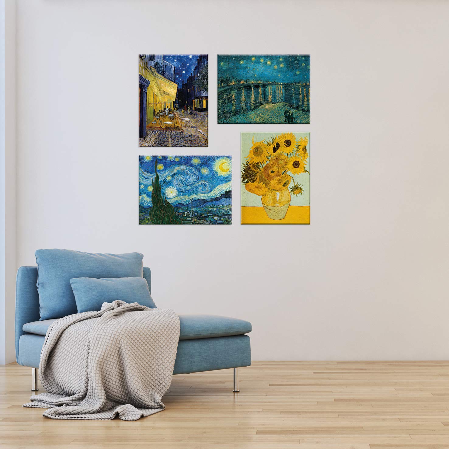 Quadri Van Gogh Vincent 4 Pezzi 40x30 cm Stampa su Tela con Telaio in Legno Arte arredo