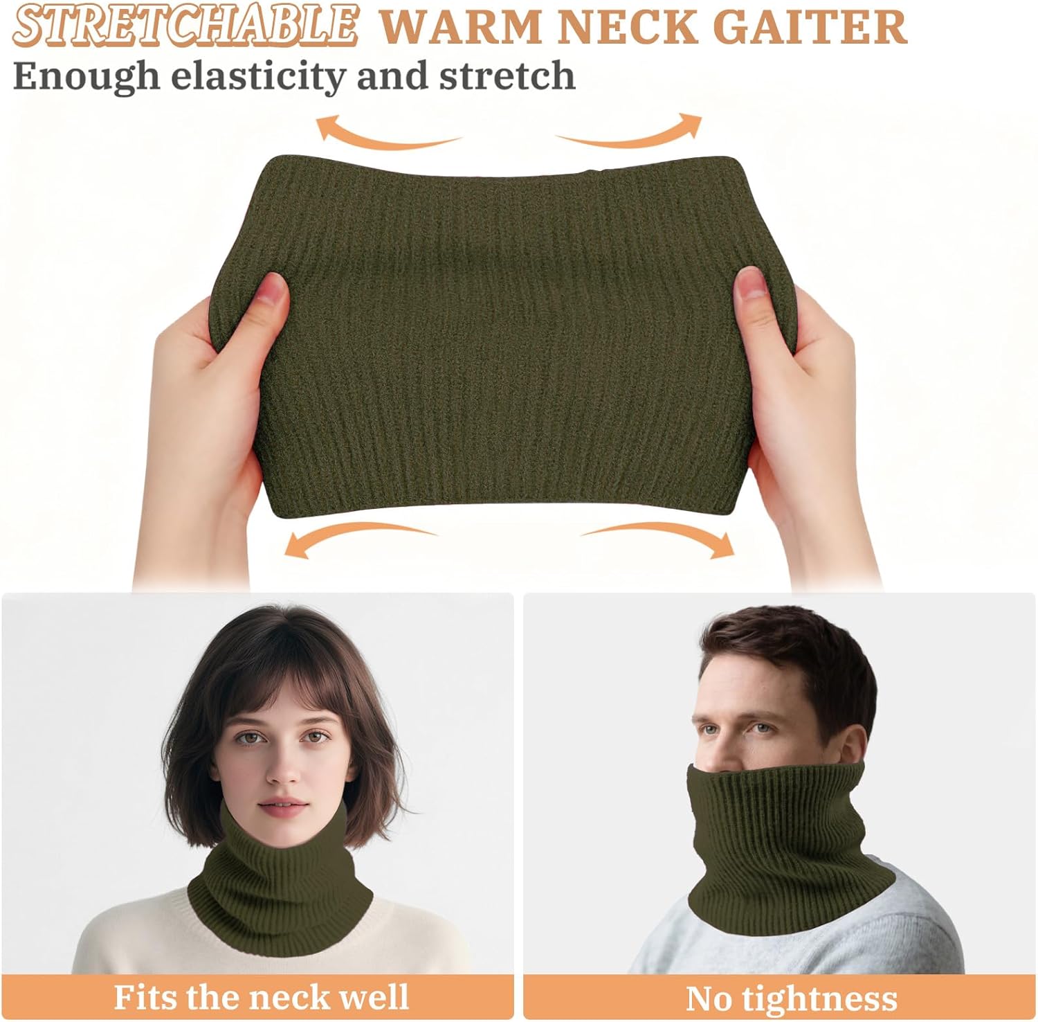 Winter Neck Warmer Gaiter for Men Women, 2PCS Warm Fleece Lined Knitted Neck Scarf Ski Face Cover for Cold Weather - Image 4