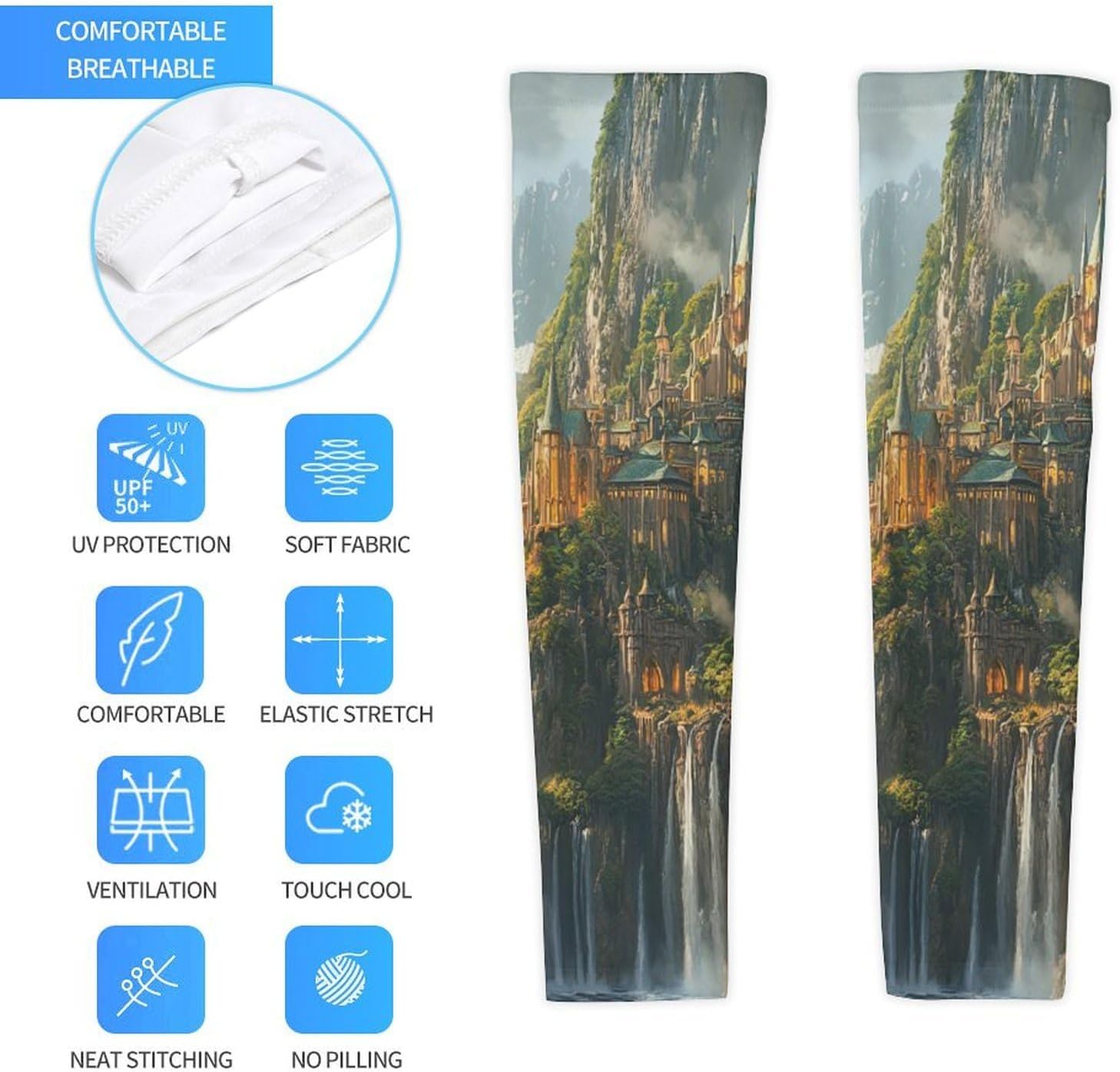 Landscape Castle Arm Sleeves Sun Protection Sleeves Sports Cooling Arm Compression Sleeve for Men Women
