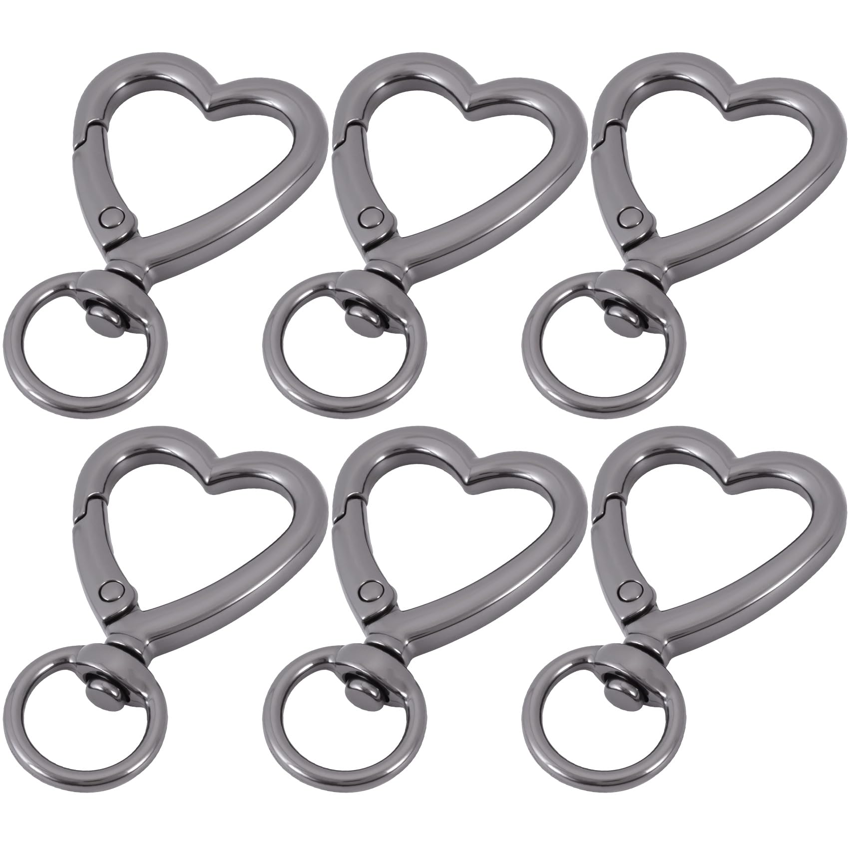 OIIKI 6PCS Heart Shape Keychain Clip, Heart Spring Snap Hook, Cute Lobster Clasp DIY Hanging Buckle Accessories for Keys, Bags (Gun-Black Color)