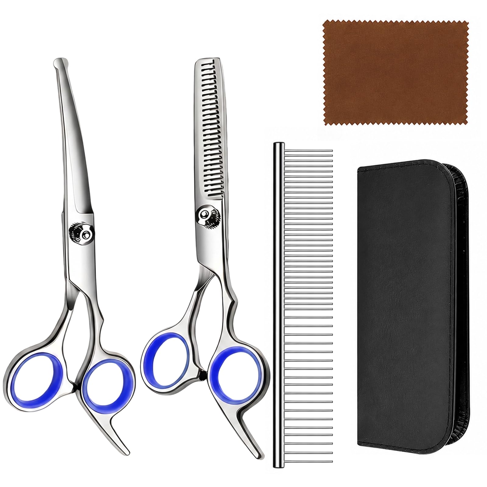 5 Pcs Dog Grooming Scissors 5-in-1 Dog Grooming Kit with Safety Round Tip Professional Stainless Steel Pet Hair Trimming Scissors Hair Cutting Trimming Scissor for Dogs Cats Home Use