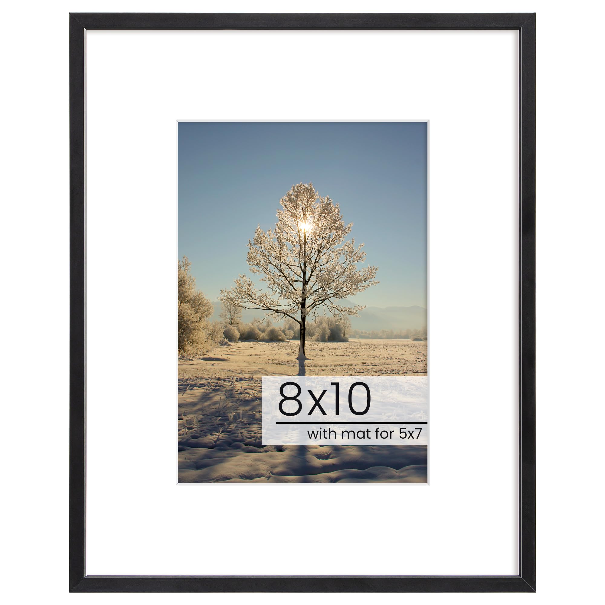 FLYJOE 8x10 Picture Frame, Inclined Plane Aluminum Photo 8x10 Frame Matted to 5x7, with High Definition Plexiglass, for Wall or Tabletop Display, Wall Hook Included, Black