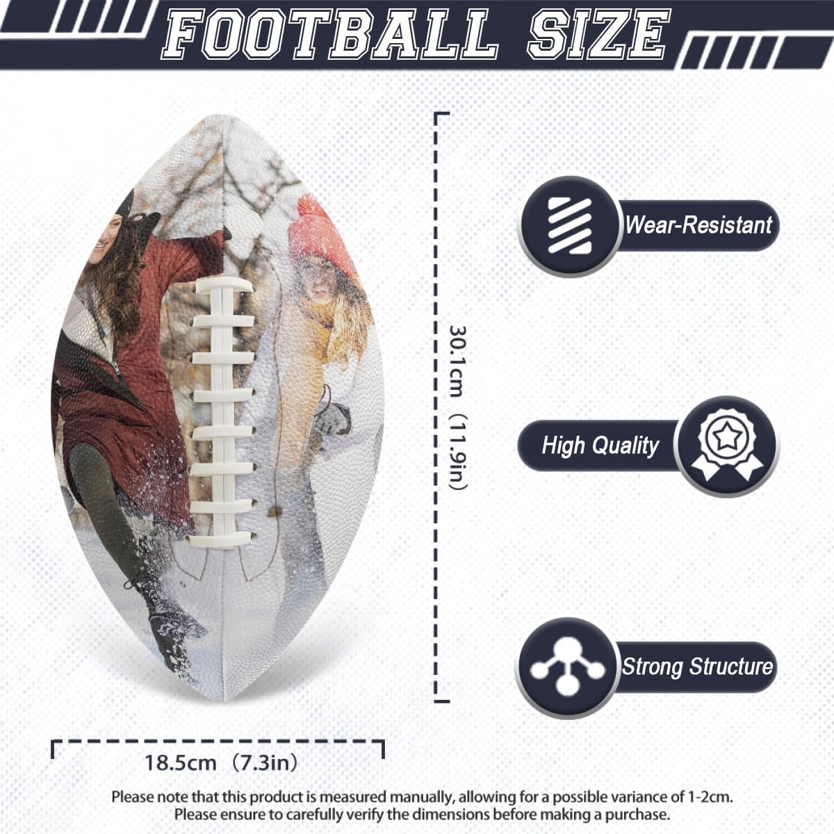 Custom Photo American Football, Personalized PU Leather Rugby Ball Official Size, Customize Name/Text/Logo/Number Recreational Footballs, Indoor Outdoor Training for Players Fans
