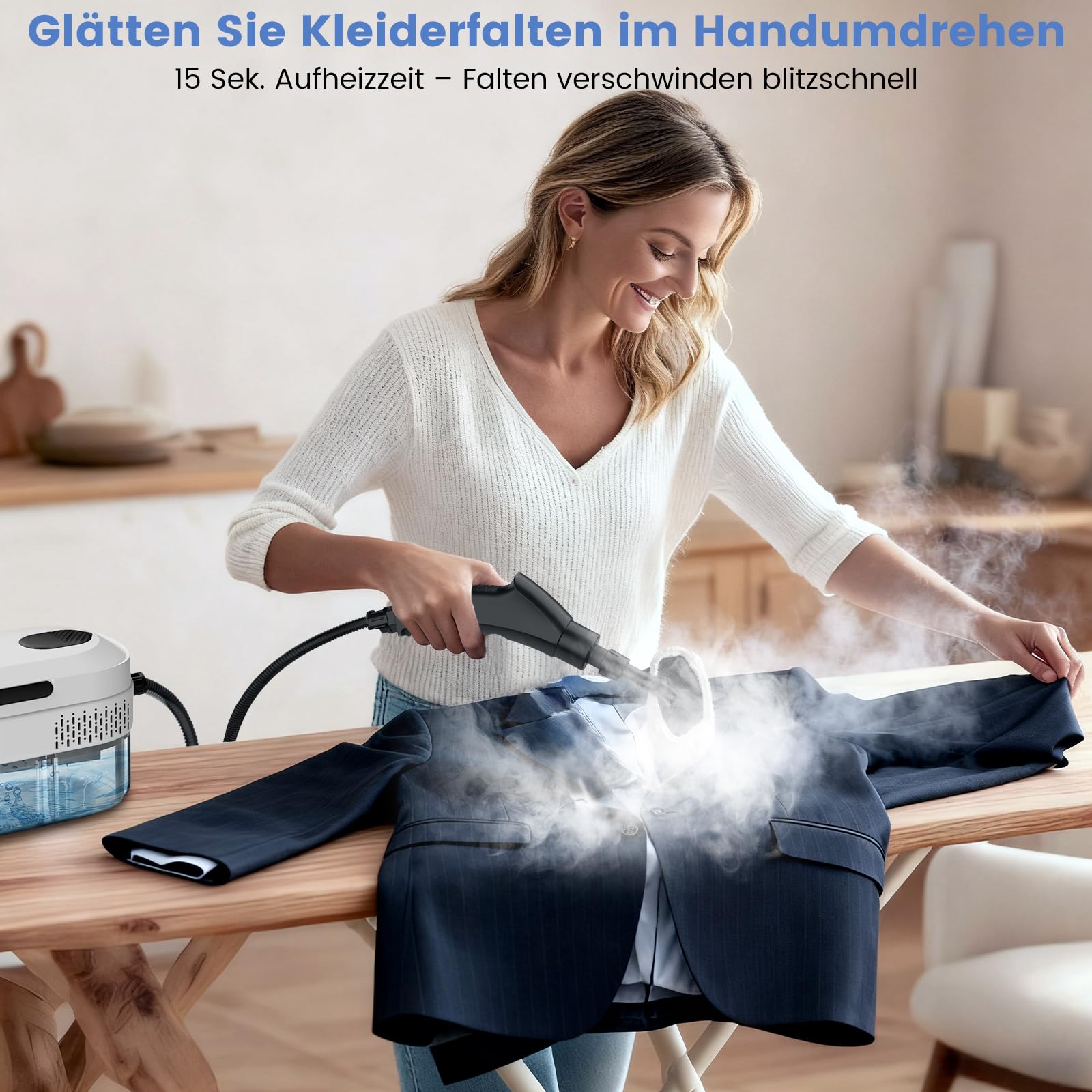 Granarbol Fettlösend Handgerät Dampfreiniger für Alles,1400ml/4Bar/105℃ Steam Cleaner,15s Schnellheizung Handdampfreiniger mit 8PCS Ersatzbürste für Boden,Auto,Polstermöbel,Fliesen,Teppich,Badezimmer