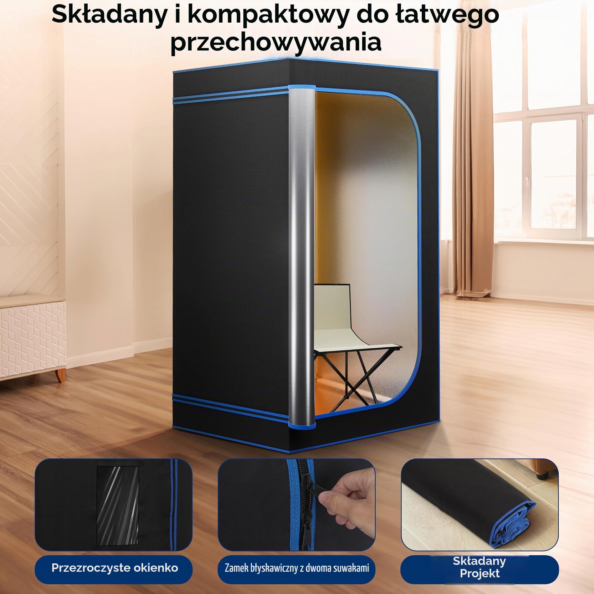SereneLife SPA Przenośne Pełnowymiarowe Podczerwieni Domowa Sauna dla jednej osoby z podgrzewaną podkładką pod stopy i przenośnym krzesłem