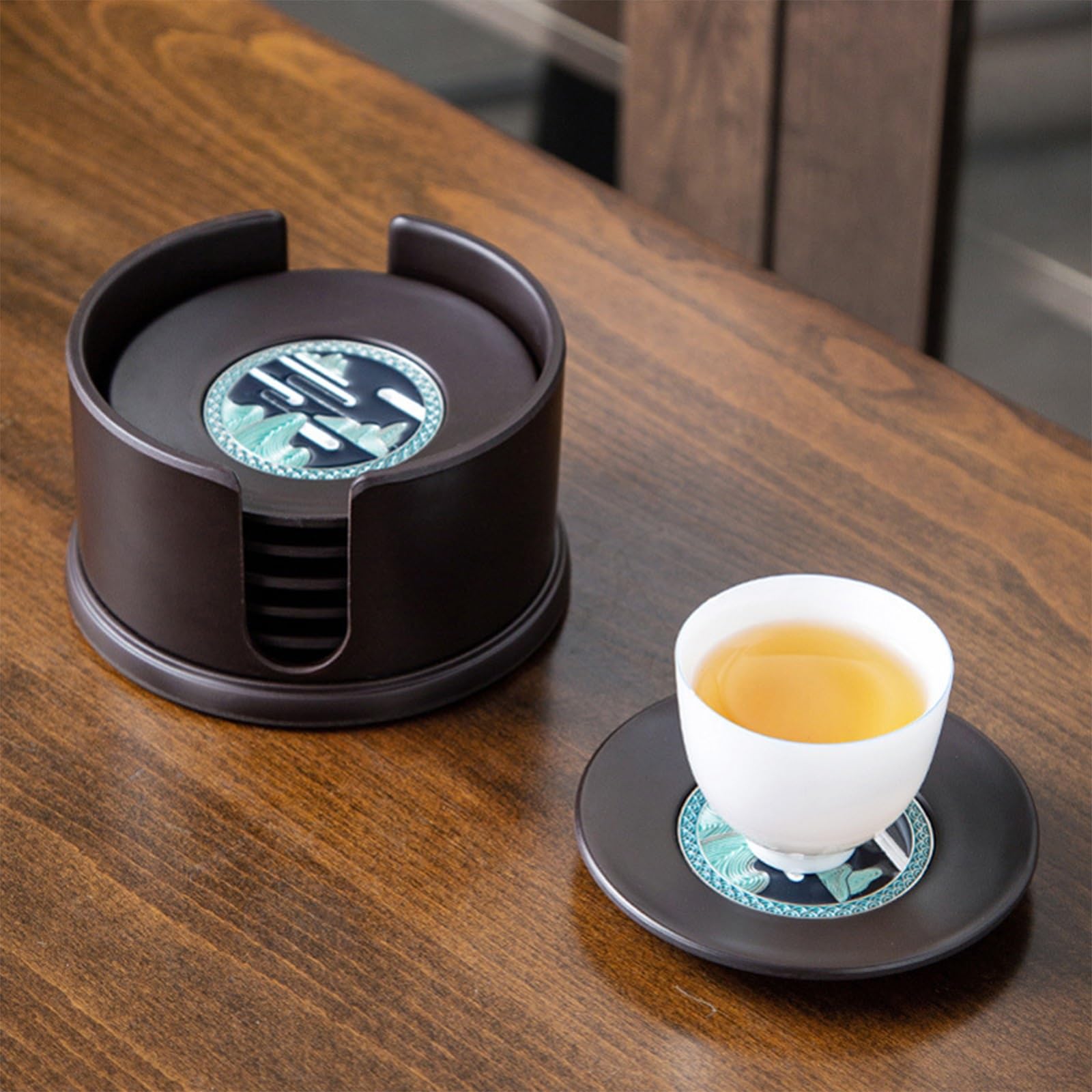Posavasos té Kung Fu, Juego de 6 Posavasos Redondos, Accesorios la Ceremonia del té, protección contra el Calor, for Colocar Tazas de té en casa, la Oficina o el salón té(Brown)