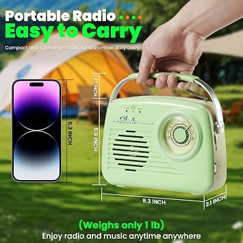 Small Radios Portable AM FM, Vintage Transistor Radio with Bluetooth, Battery Operated and Plug in Wall Retro Radio for Home/Outdoor, Large Dial Easy to Use, Christmas Seniors Gifts