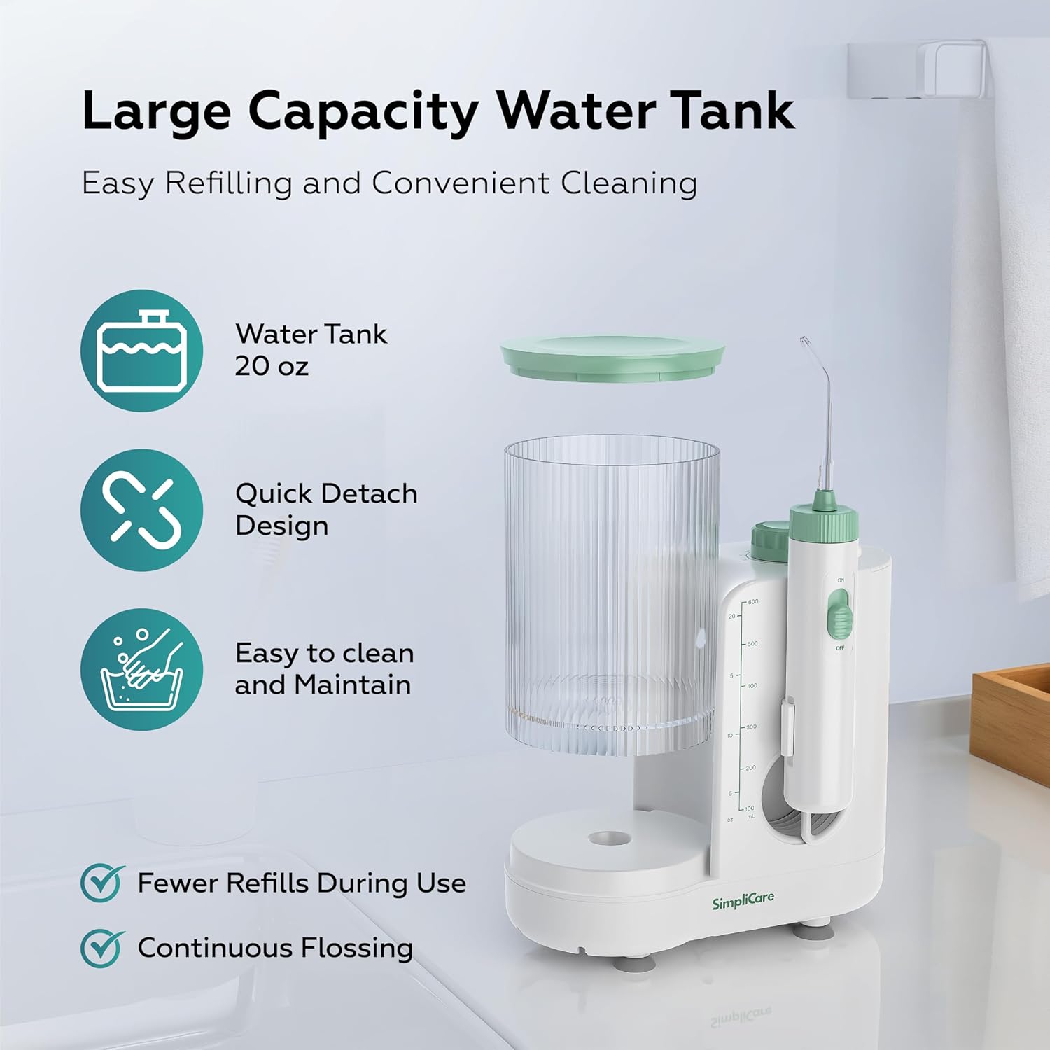 Pro Countertop Oral Irrigator Water Dental Flosser | 10 Pressure Levels, 21–160 PSI, 20.3 oz Large Tank, Complete 8-Tip System for Braces, Implants & Gum Care, BPA-Free (FC1761-W)