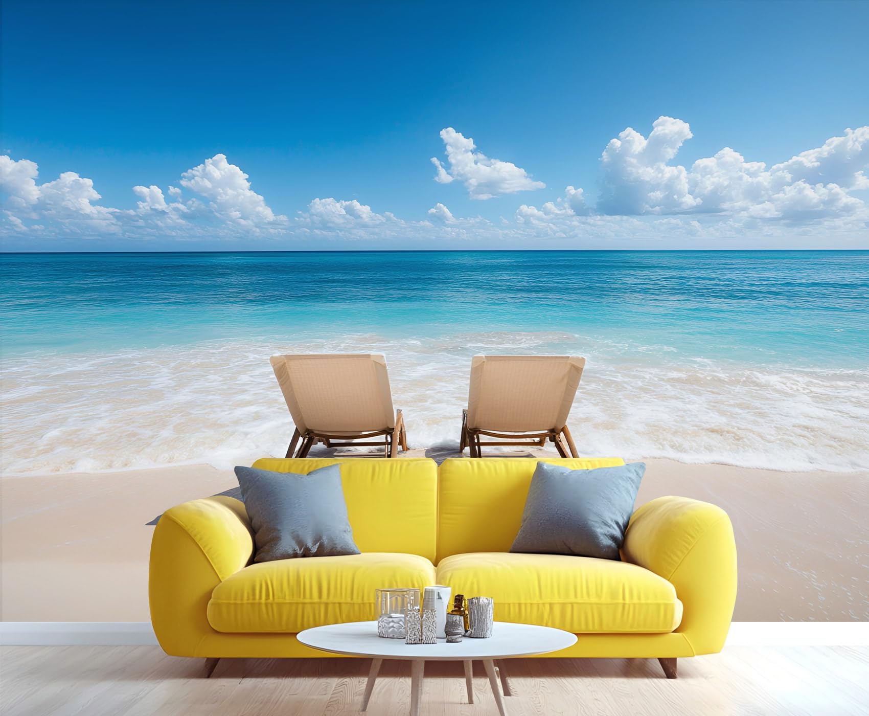 YXQAIED Tropical Beach Home Decor & Mural, Blue Ocean Wallpaper for Living Room, Summer Coastal Bedroom Wall Paper, Not Self Adhesive Large Wall Murals
