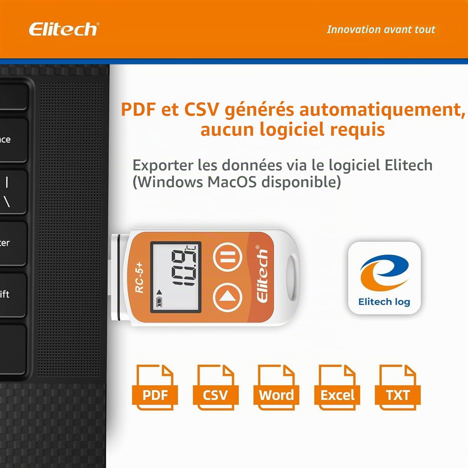 Elitech Enregistreur de Température USB RC-5+ Lot de 10 Mini Enregistreur de Données 32000 Thermomètre Numérique Rapport PDF CSV Auto Alarme