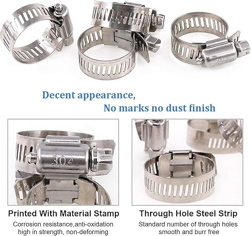 Miniatura 4 de Juego surtido de 20 abrazaderas de manguera de engranaje helicoidal de rango ajustable de acero inoxidable 304, abrazadera de línea de combustible
