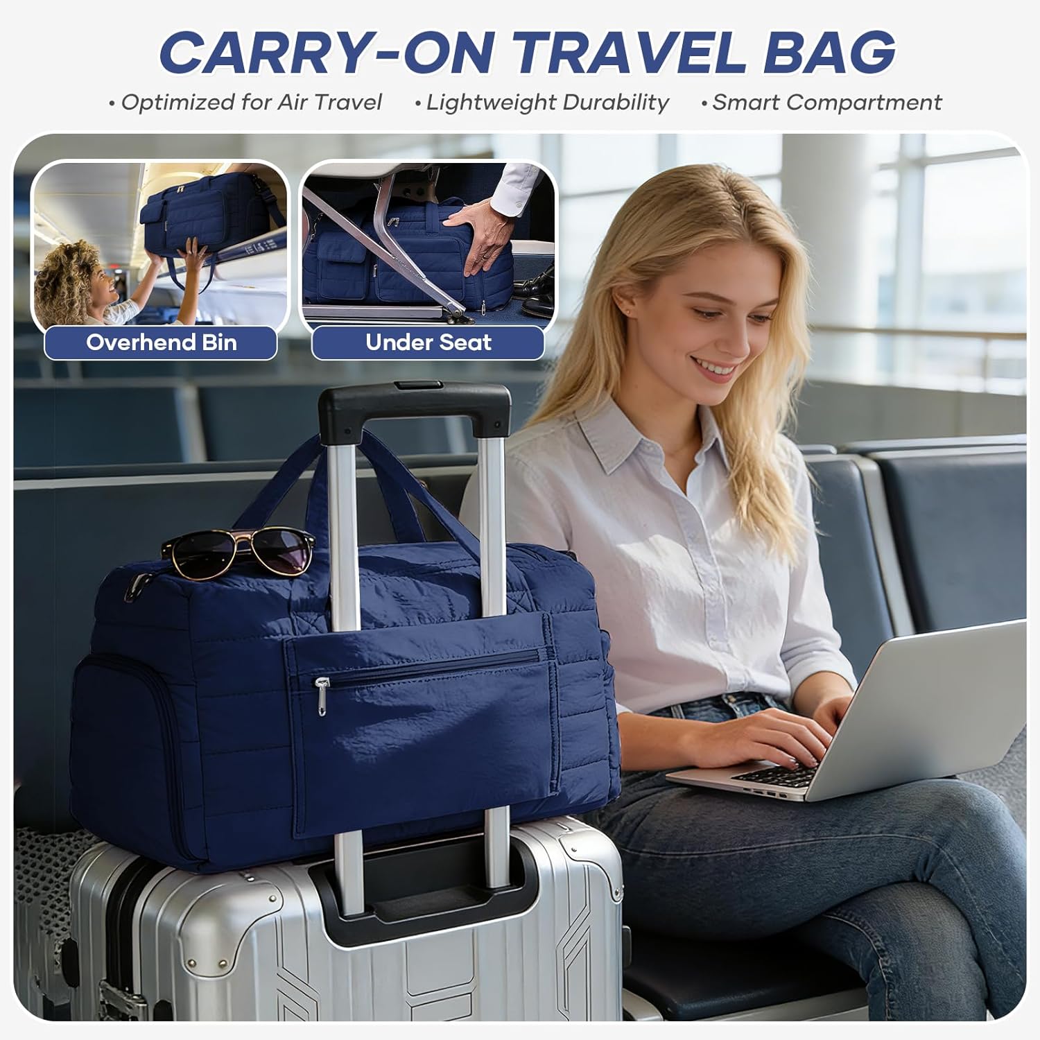 Gym Bag for Women, Cute Travel Duffel Bag with Shoe Compartment & Wet Pocket, Lightweight Puffer Weekender Overnight Bag, Travel Carry On for Sport, Hospital, Yoga