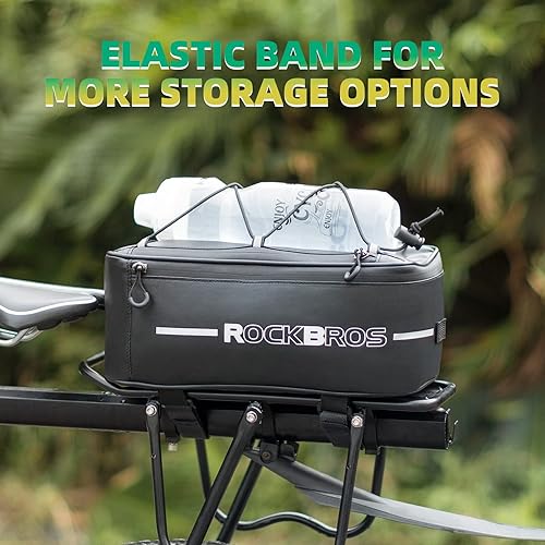 Miniatura 2 de ROCKBROS Bolsa para portabicicletas, bolsa para maletero de bicicleta, bolsa trasera para viajes con cubierta de lluvia y rayas reflectantes, 9L
