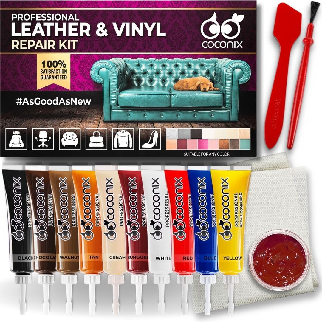 Leather & Vinyl Repair Kit | Fix Tears, Holes, Scratches, and Peeling on Leather and Vinyl Furniture, Car Seats, and Jackets | Easy Application with Customizable Colors