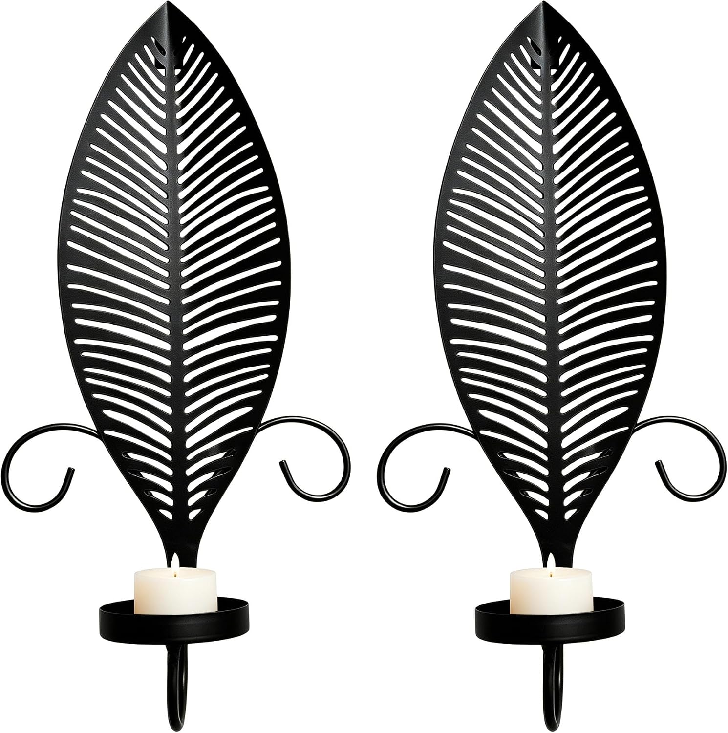 Wall Sconce Candle Holder - Leaf Modern Metal Black Candle Sconces, Wall Mounted Candelabra Candlestick Decor Candleholder for Living Room Bathroom Entryway Stair Corner Farmhouse, 2PCS, Black