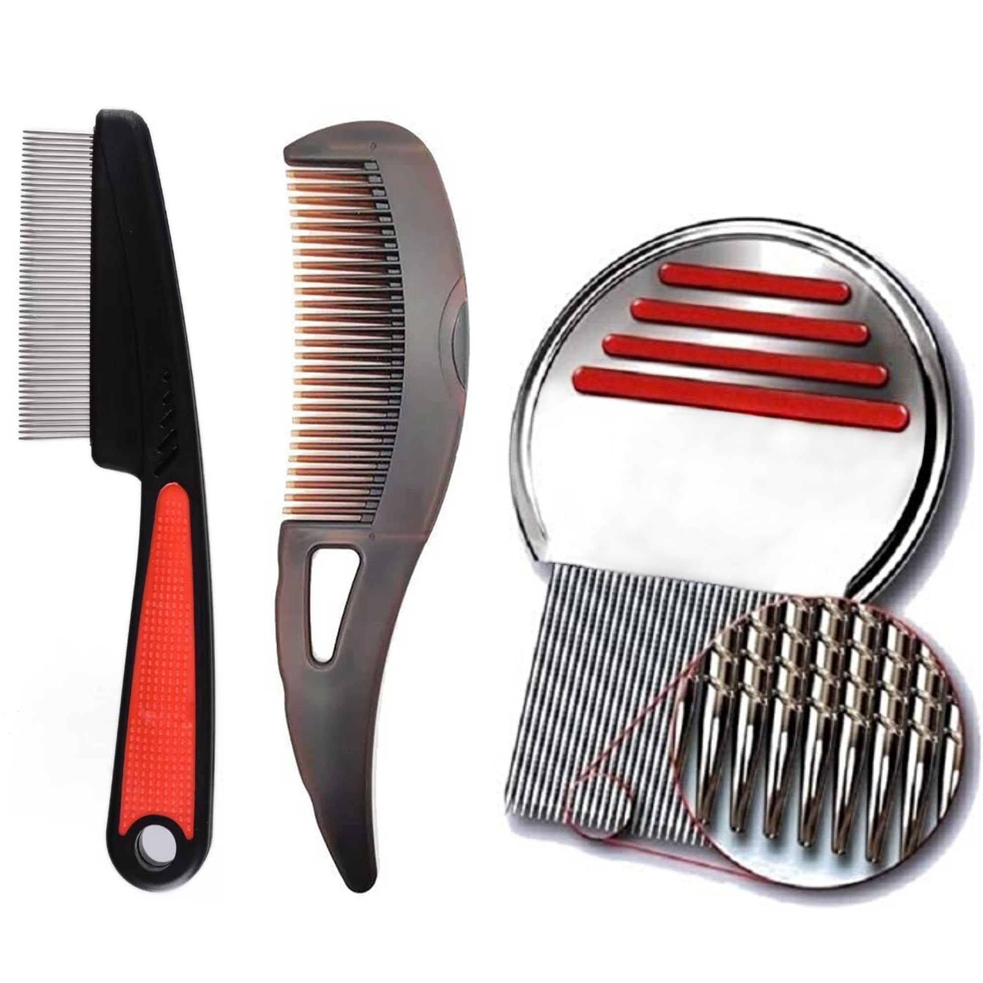 Tressora 3 piece anti dandruff comb, stainless steel fine tooth dandruff remover comb and dandruff relief