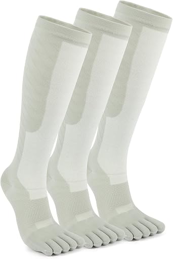 Compression Toe Socks for Men and Women 15-20mmHg, 3 Pairs, Knee High Five Finger Stockings