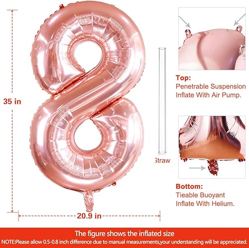 Miniatura 9 de Globo grande de 40 pulgadas de oro rosa número 1, tamaño extra grande, globos de helio de Mylar para fiesta de cumpleaños, decoraciones de