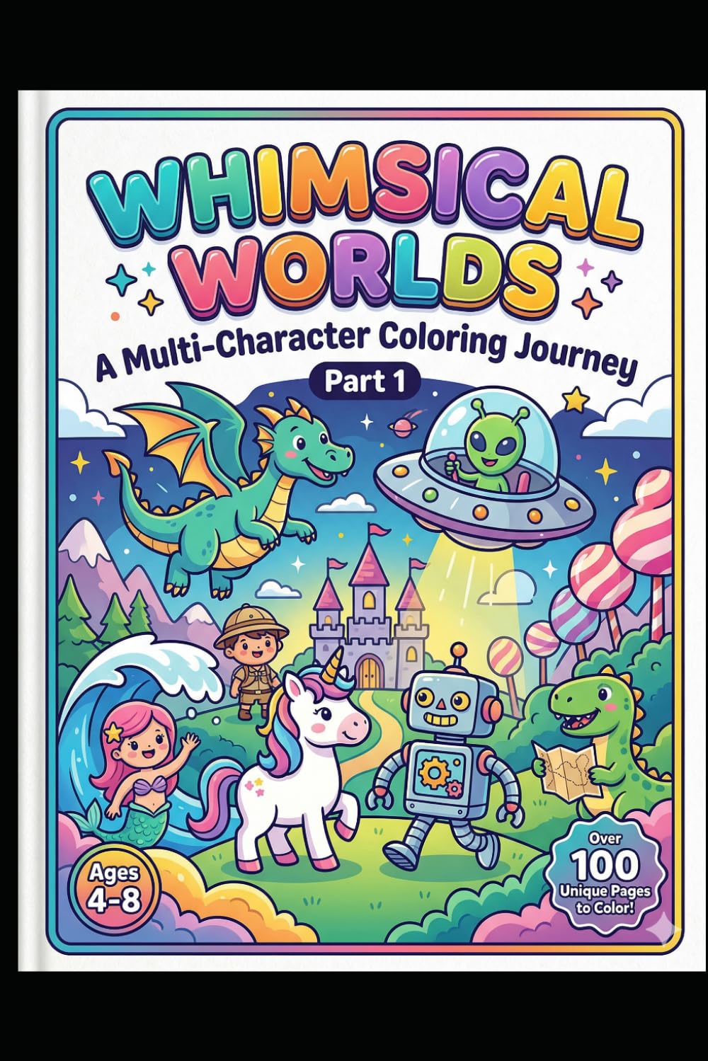 Whimsical Worlds: A Multi-Character Coloring Journey: Big Bold Illustrations of Cute Creatures, Heroes, and Magical Friends for Toddlers and Kids