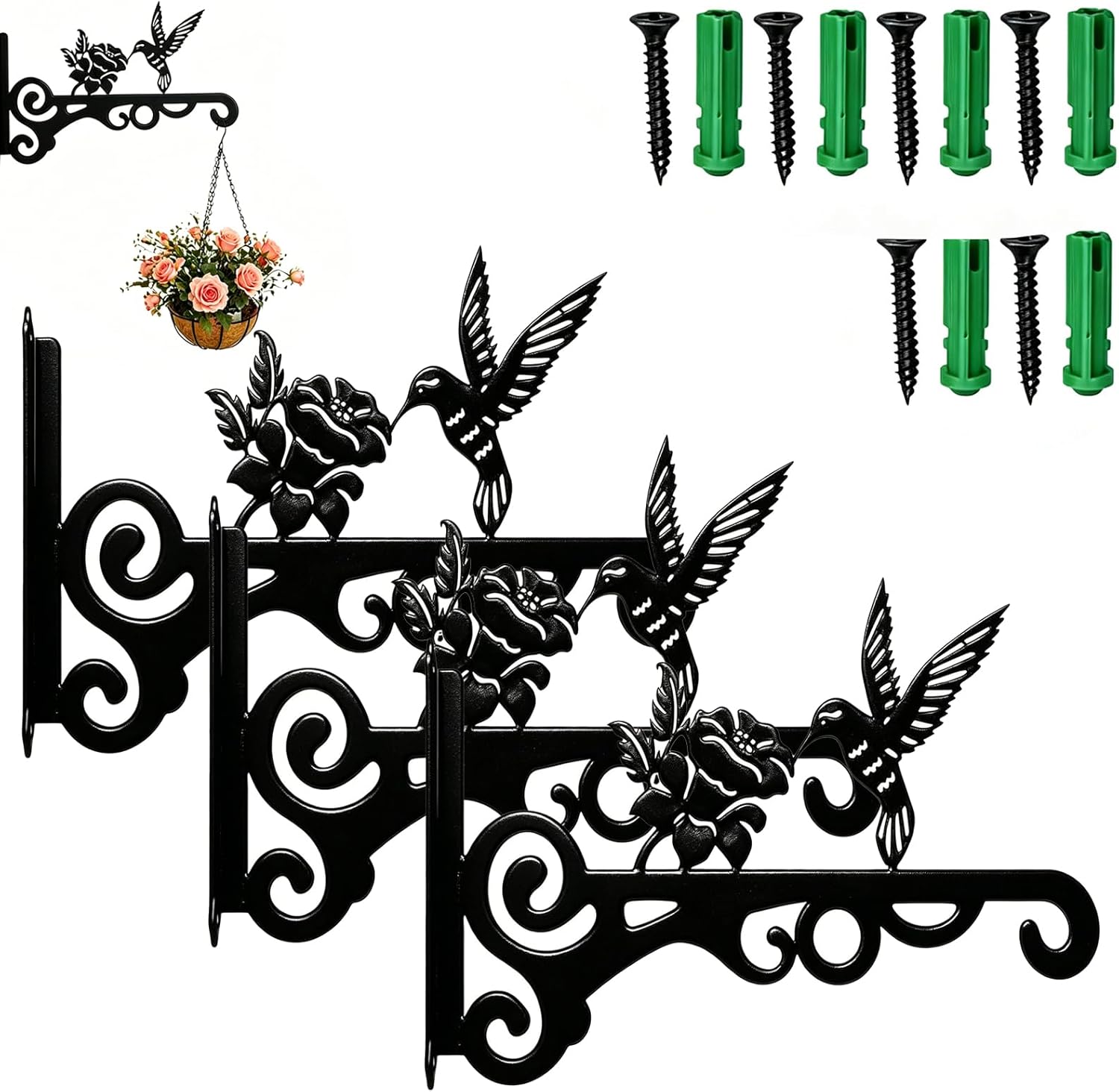 2026 New Hummingbird Plant Hanger, 10 Inch Metal Hanging Plant Bracket with Beautiful Hummingbird Pattern – Anti Rust Plant Hooks for Hanging Plants, Bird Feeder, Windchime, Lantern (3pcs)