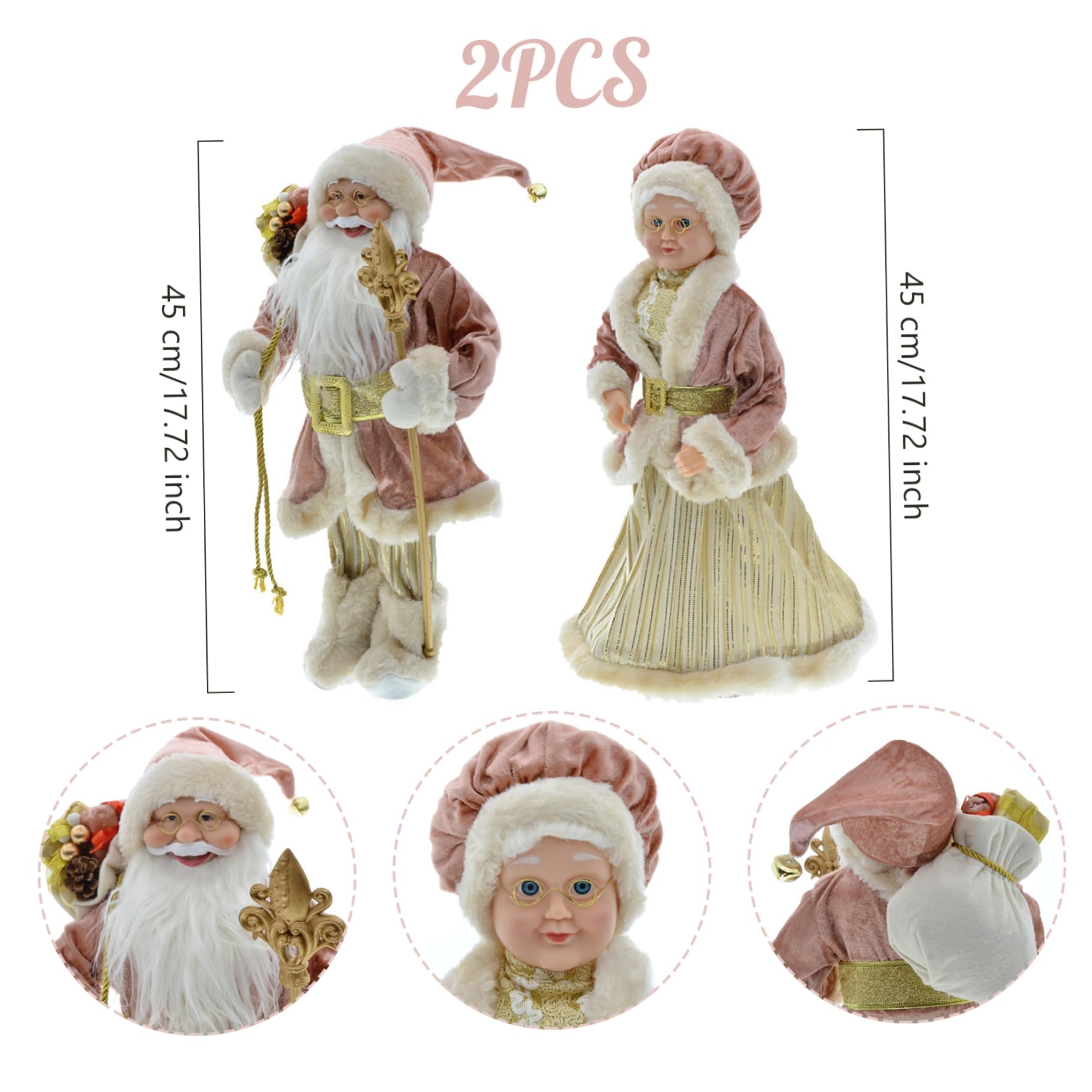 Figurines du Père Noël (Lot de 2) de 45 cm, représentant Monsieur et Madame Noël. Adorables Figurines pour décorer Une fenêtre ou Une Table pour