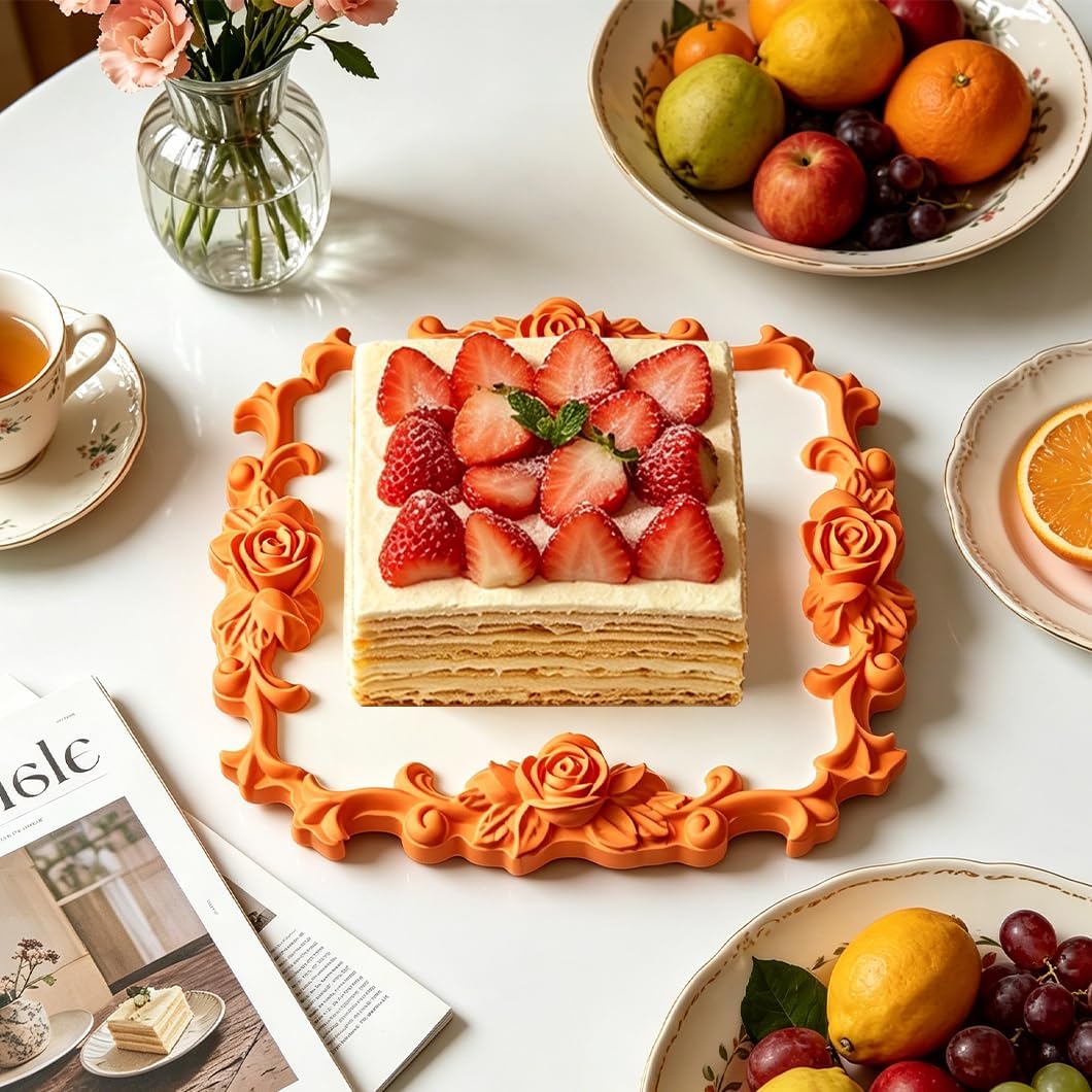 Rolin Roly Square Tray Resin Mold, 6.6'' Flat Silicone Mold for Jewelry Storage, Fruit Plate, DIY Painting Plate, Picture Frame, Coaster, Lace Tray Casting Mold for Home Decoration image 5