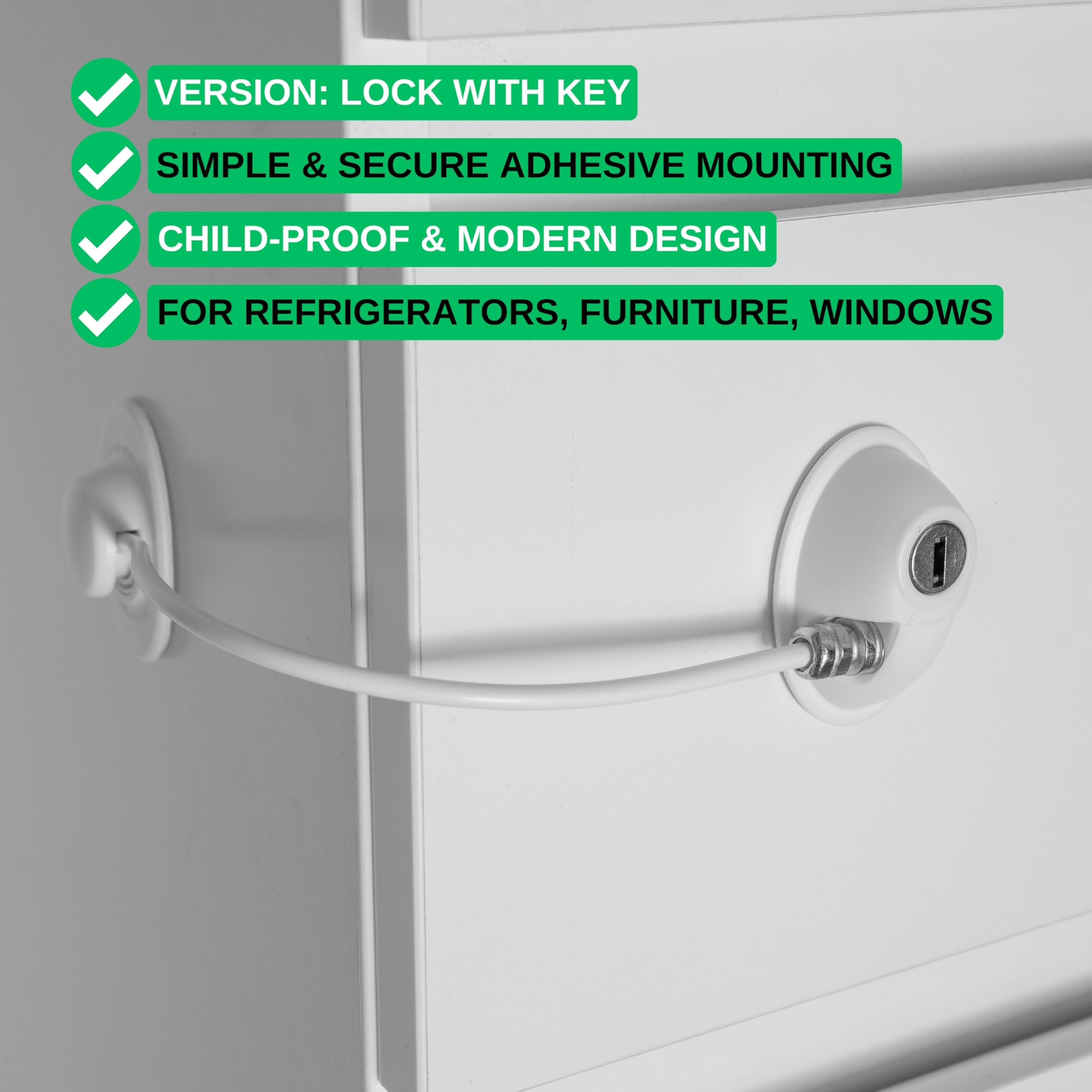 Sécurité adhésive avec serrure, 1 pack, en blanc, deux clés, pastilles adhésives de rechange, serrure adhésive verrouillable pour réfrigérateur, armoire, porte, fenêtre, sécurité enfant avec clé