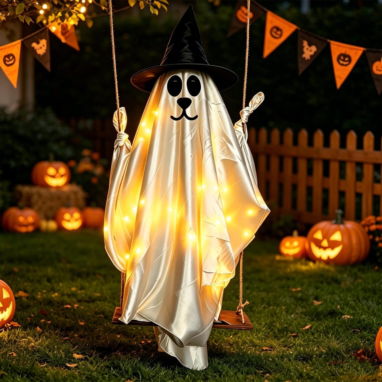 Halloween dekoracja zewnętrzna 150 cm świecący huśtany-duch z