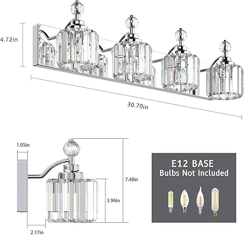 Miniatura 3 de Lámpara de tocador de baño de 4 luces, accesorios de iluminación de baño de cristal sobre espejo con base E12 de 60 W (máx.), 56 piezas de lámina de