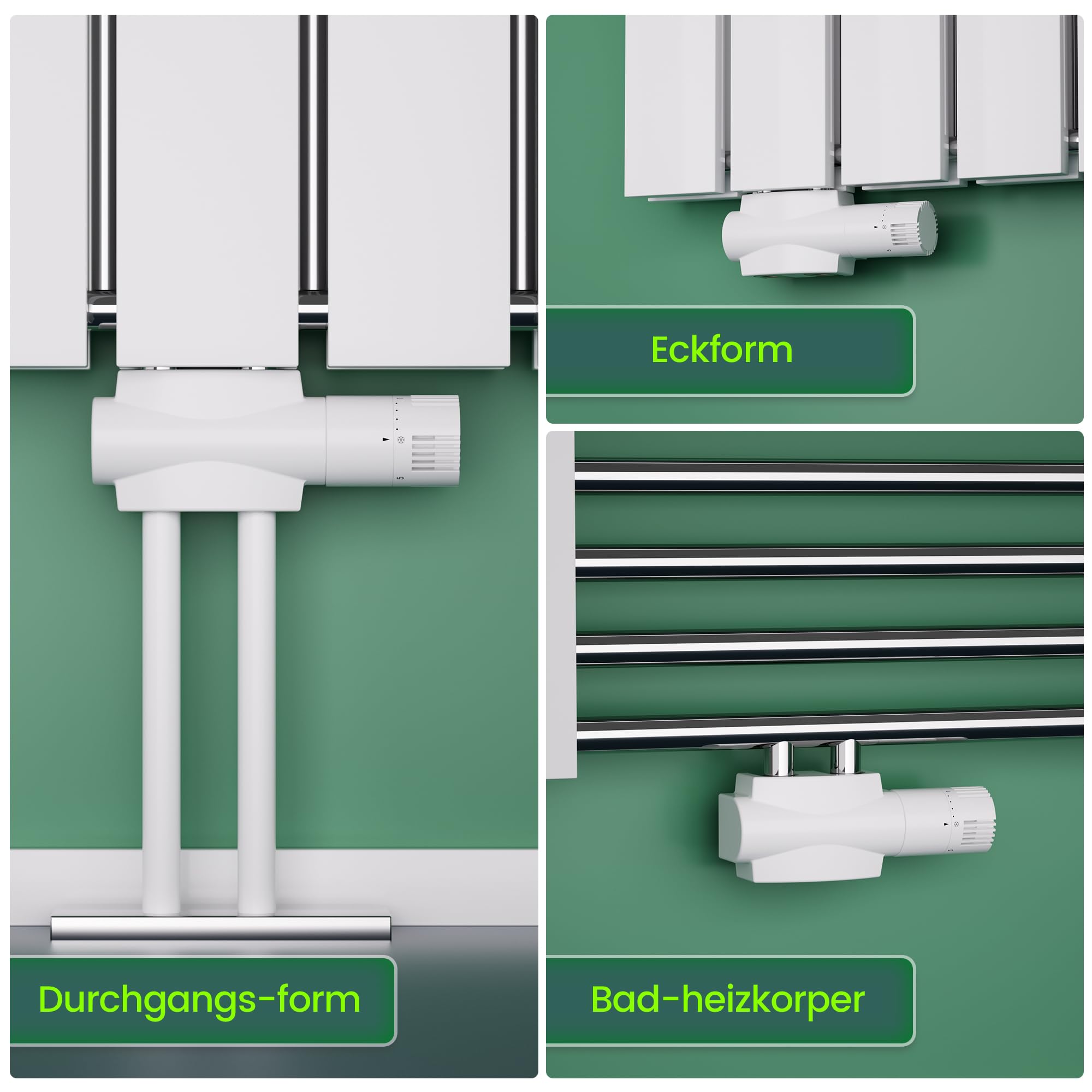 Multiblock Set für Heizkörper Anschlussarmatur mit Thermostat, Hahnblock Heizkörper Ventil Eck- und Durchgangsform 50mm, Heizkörperventil für Badheizkörper Heizungszubehör (G1/2",Weiß)