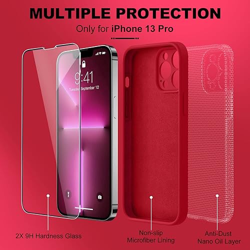 Miniatura 936 de BossKiss Funda compatible con iPhone 14 Pro, silicona mejorada [protección de cámara] [2 protectores de pantalla 9H], forro interior de microfibra