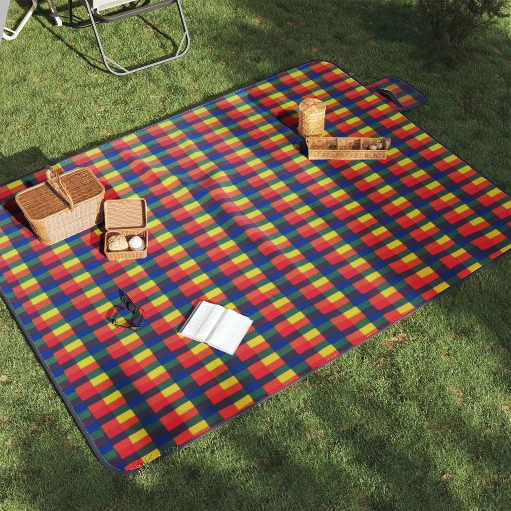 Coperta da picnic pieghevole, rosso e blu, a righe x velluto, impermeabile, portatile, con borsa per il trasporto, per campeggio, trekking, escursionismo, spiaggia e tempo libero