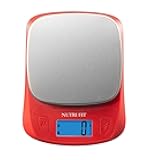 NUTRI FIT Ultra Slim Food Scale Digital Kitchen 1g Increment Measure in lb oz ml High Precision Weight in Grams and oz for Coffee Making, Meal Prep - Red/Stainless Steel