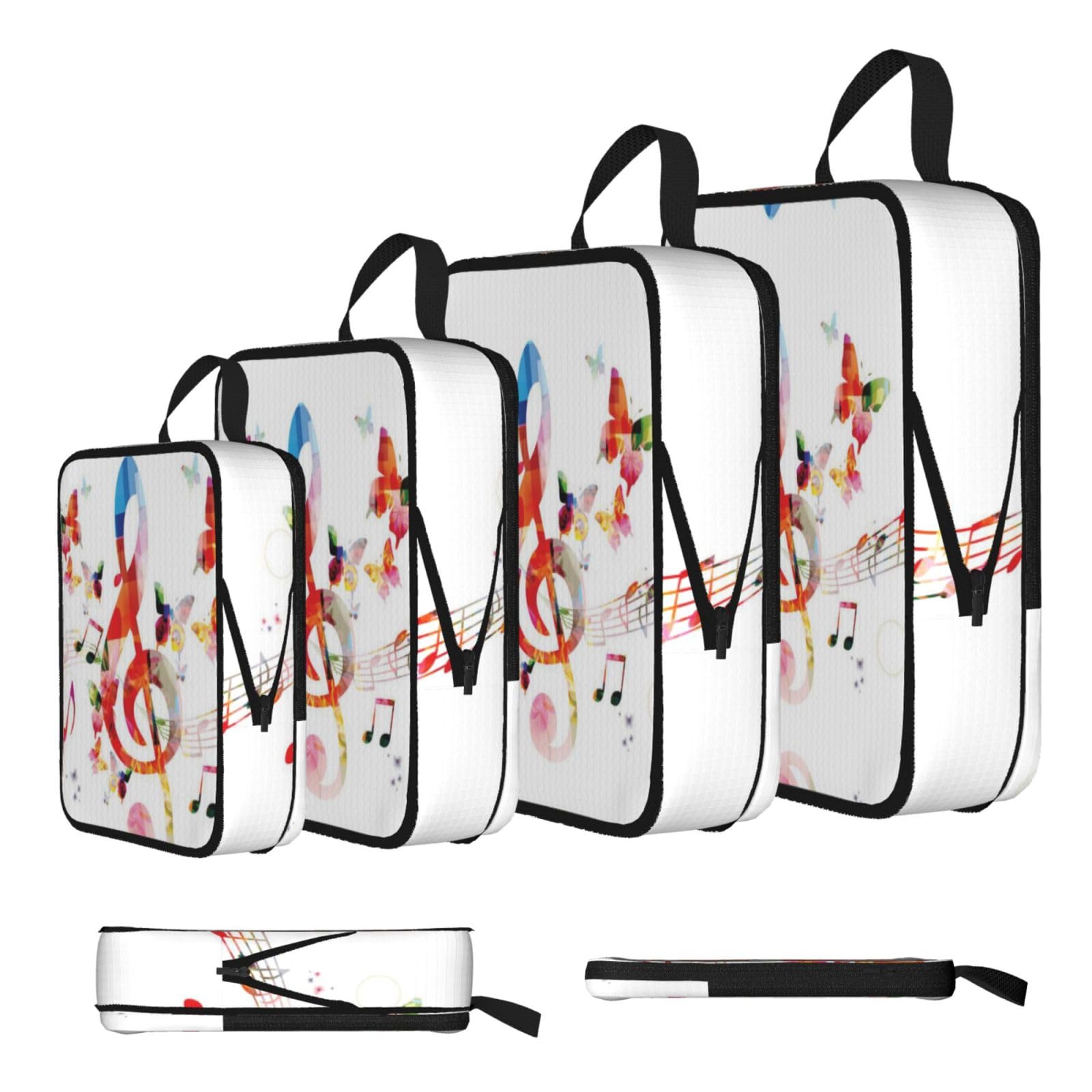Esnaiuvcd Black Music Butterfly Print 4 Set Compression Packing Cubes For Suitcases,Expandable Storage Bags Organizers