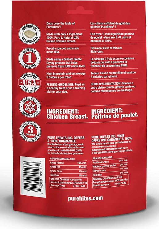 PureBites Chicken Breast Freeze Dried Dog Treats 3oz Bags. 3 Bags Total.