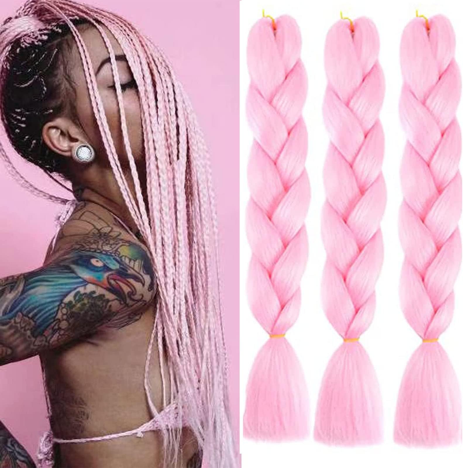 Eugenia Jumbo Braiding Hair 3pcs Pink Synthetic Ombre braiding Hair Kanekalon Braiding High Temperature Fiber Crochet Twist Braids (3pcs, pink)