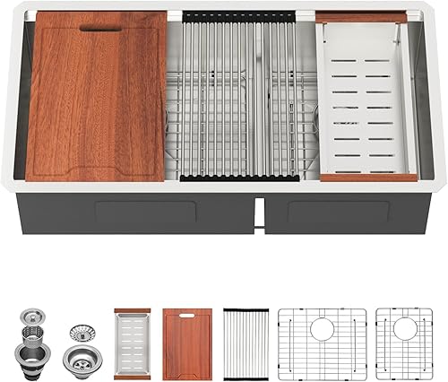 Miniatura 9 de Lordear Fregadero de cocina de 28 pulgadas, calibre 16, montaje inferior, 5050, fregadero de cocina de acero inoxidable con divisor bajo